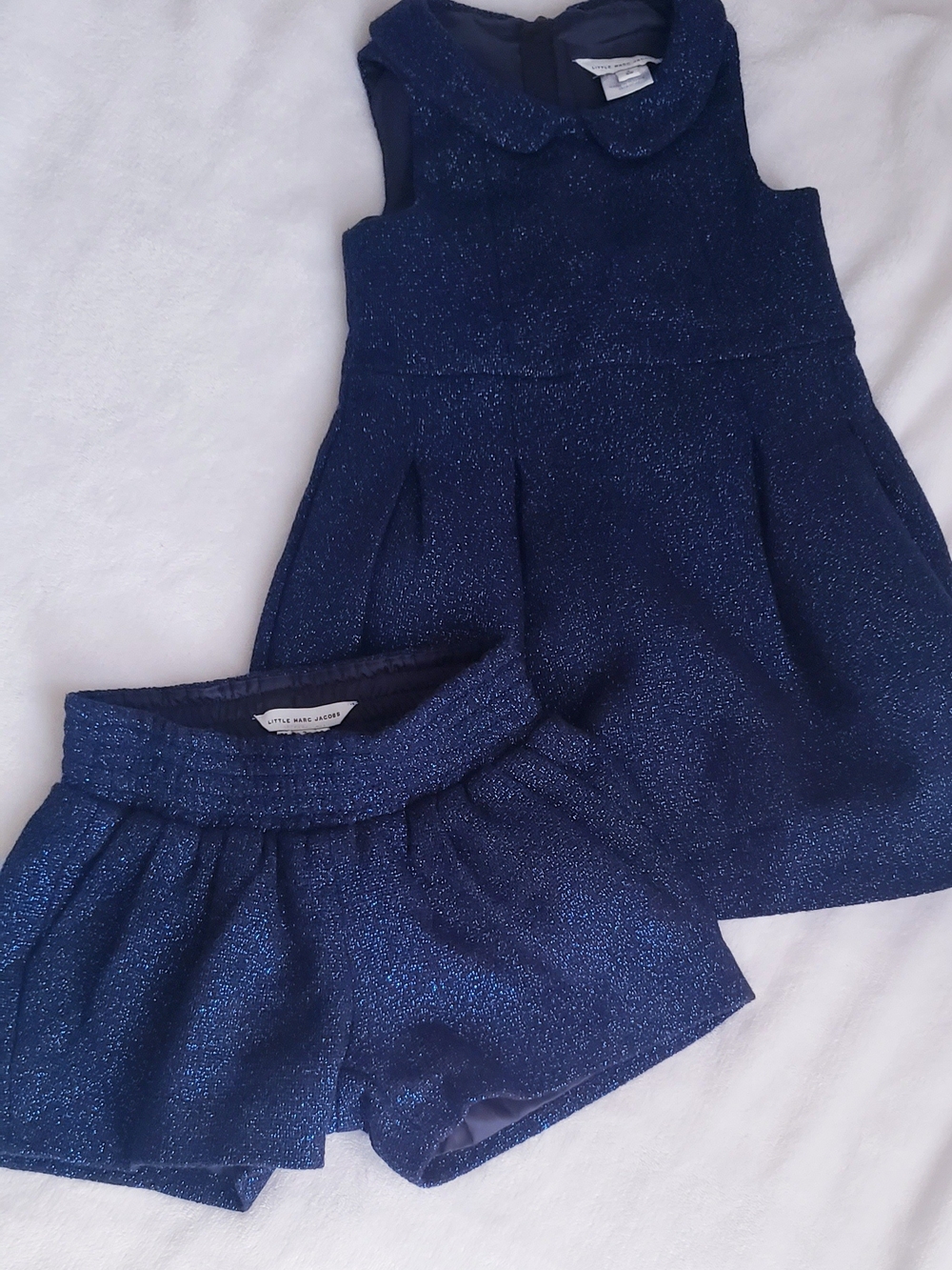Little Marc Jacobs Navy Sparkle Tweed Dress with Peter Pan Collar